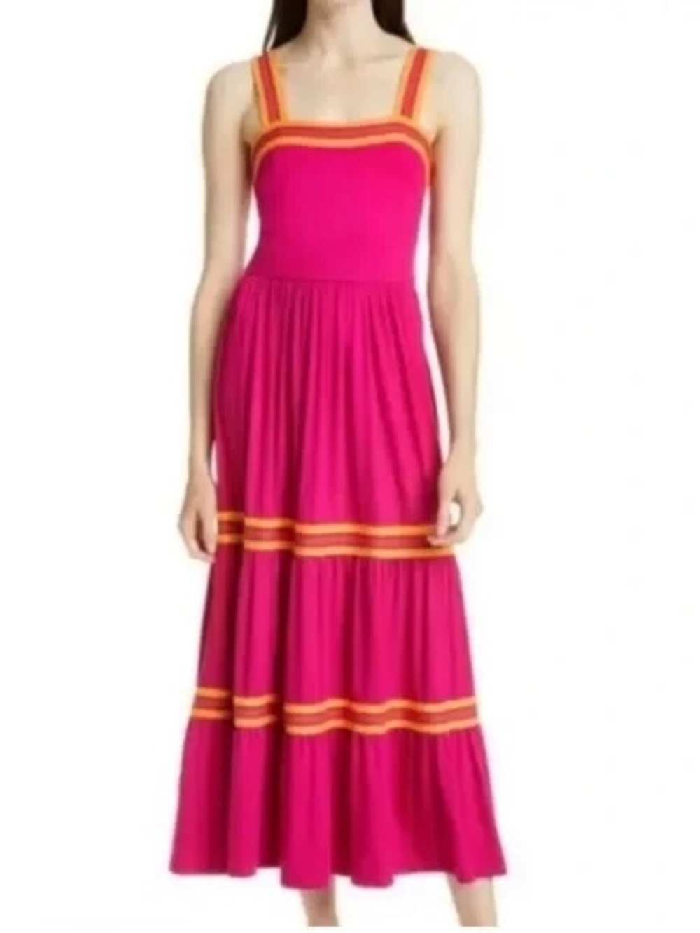Ted Baker Norabel Tiered Jersey Vest Midi Dress Bright Pink Orange size 2 preppy